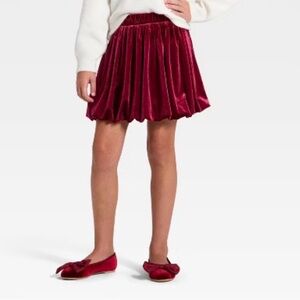 Cat & Jack Girls' Burgundy Velvet Mini Bubble Skirt Size XL (14) New